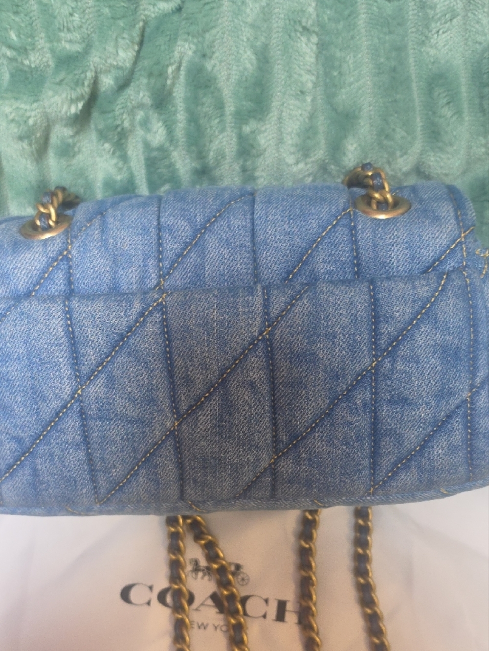 Coach Quilted Tabby 20 Denim Shoulder Bag with Brass 'C' - Blue Denim - Picture 7 of 16